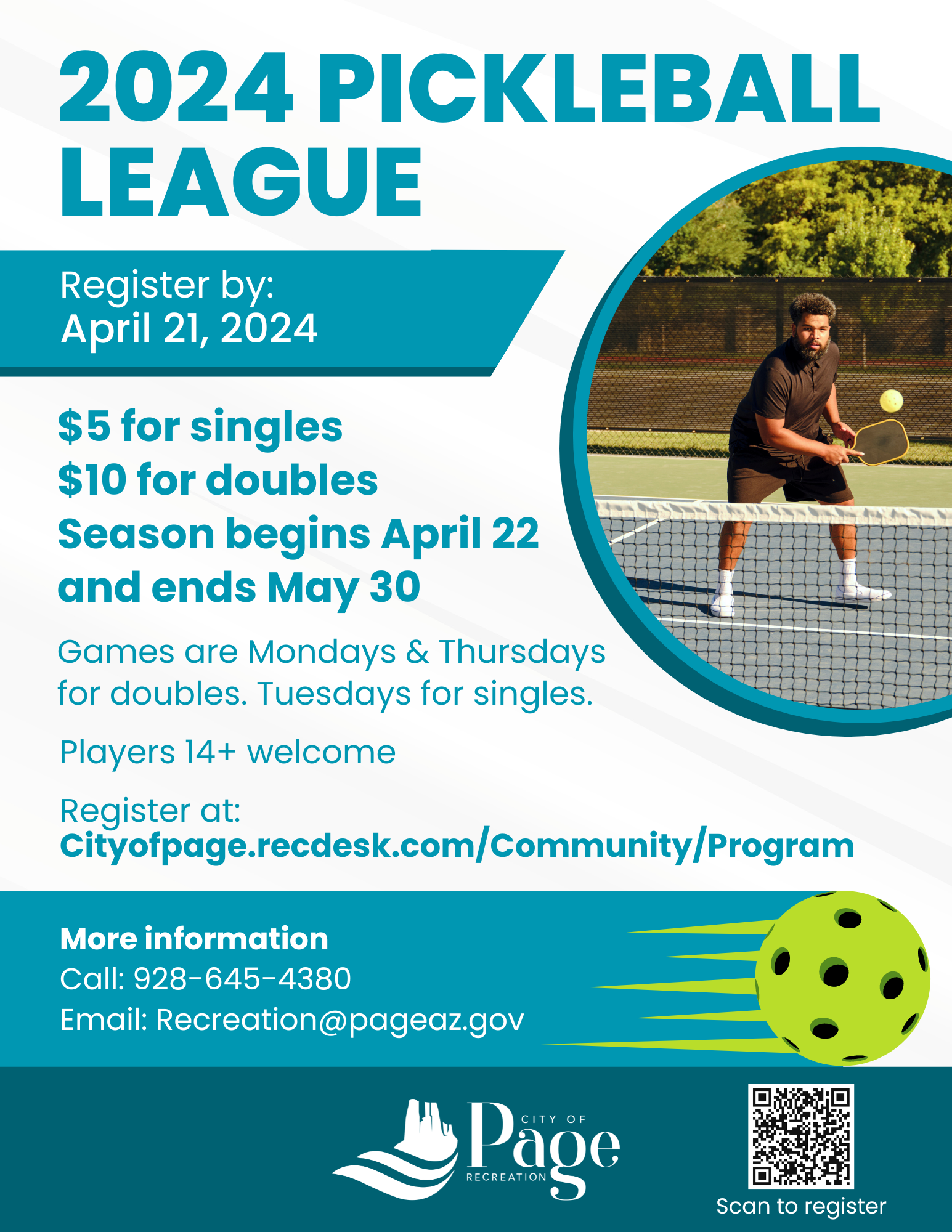 Registration Open for Pickleball League City of Page
